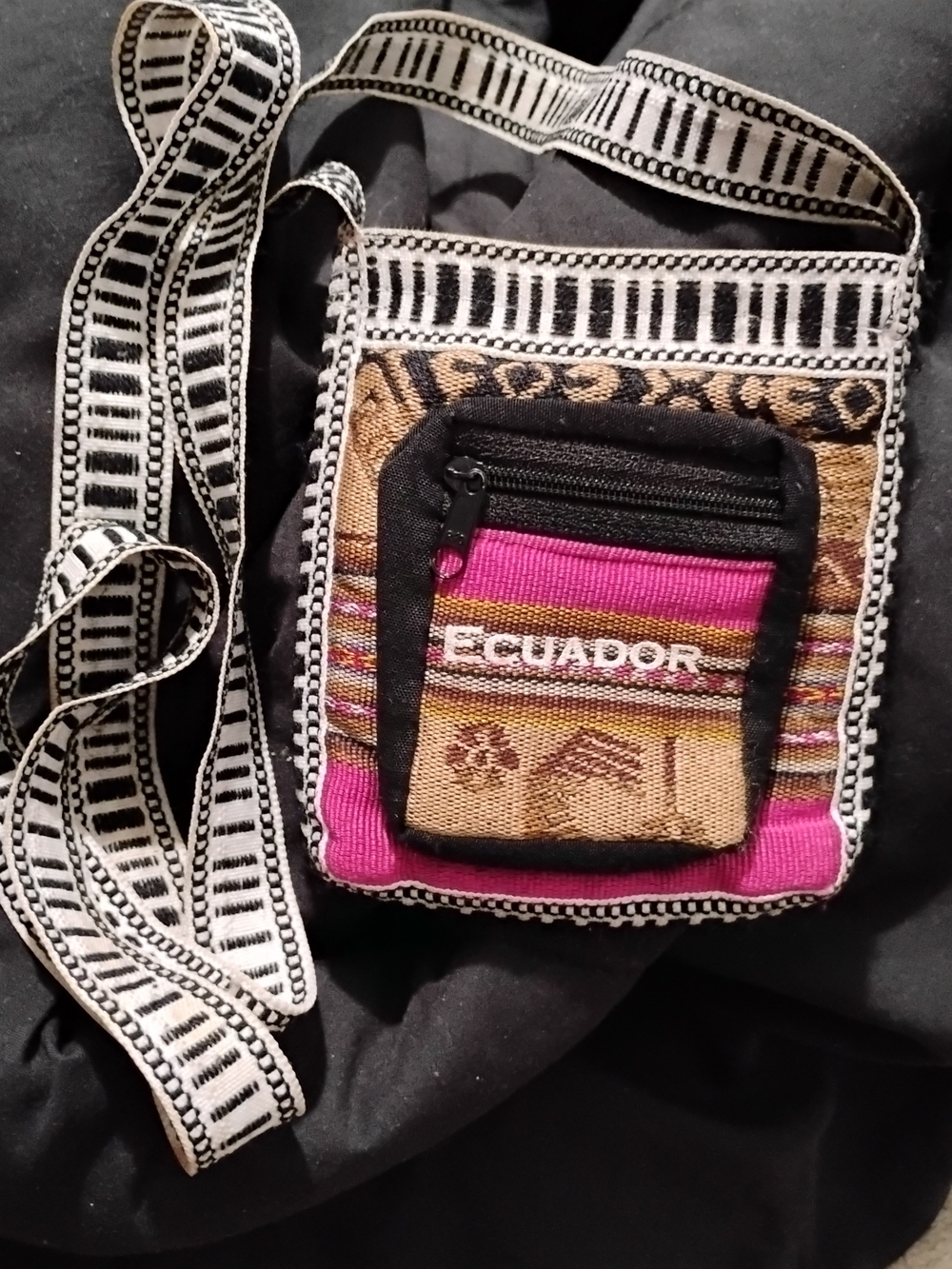 Ecuador Handwoven Pink & Tan Crossbody Bag with Patterned Strap